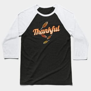 Brown Turkey Feathers Thankful Logo For Thanksgiving Baseball T-Shirt